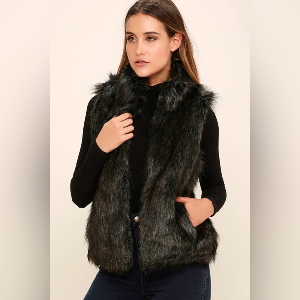 ANDREW MARC BROWN BLACK FAUX FUR CHIC VEST XL